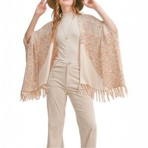 Anthropologie Sadie & Sage Fringe Knit  cardigan - Cream and Tan New Energy NWT